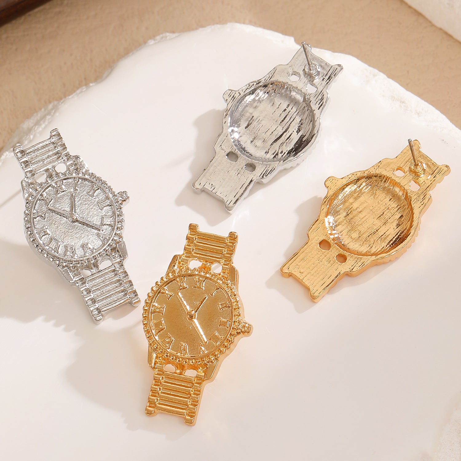 Wholesale High-end watch earrings,  personalized niche street style trend gold watch earrings